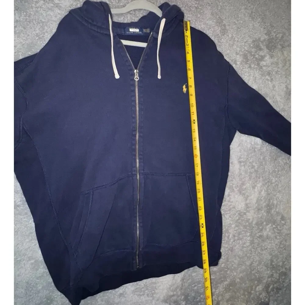 Polo Ralph Lauren Mens Blue Full Zip Hoodie Big Tall 2XLT Fleece Heavyweight